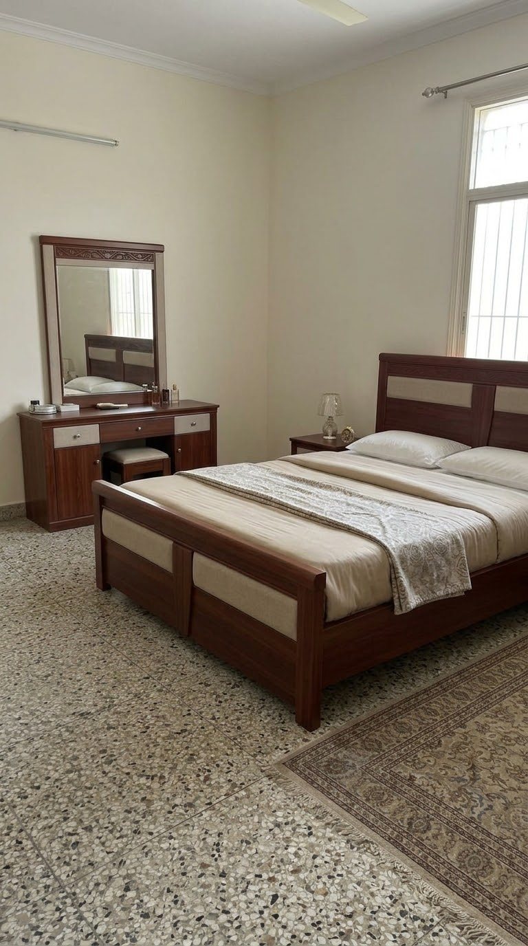 Bed with sidetables and dressing 