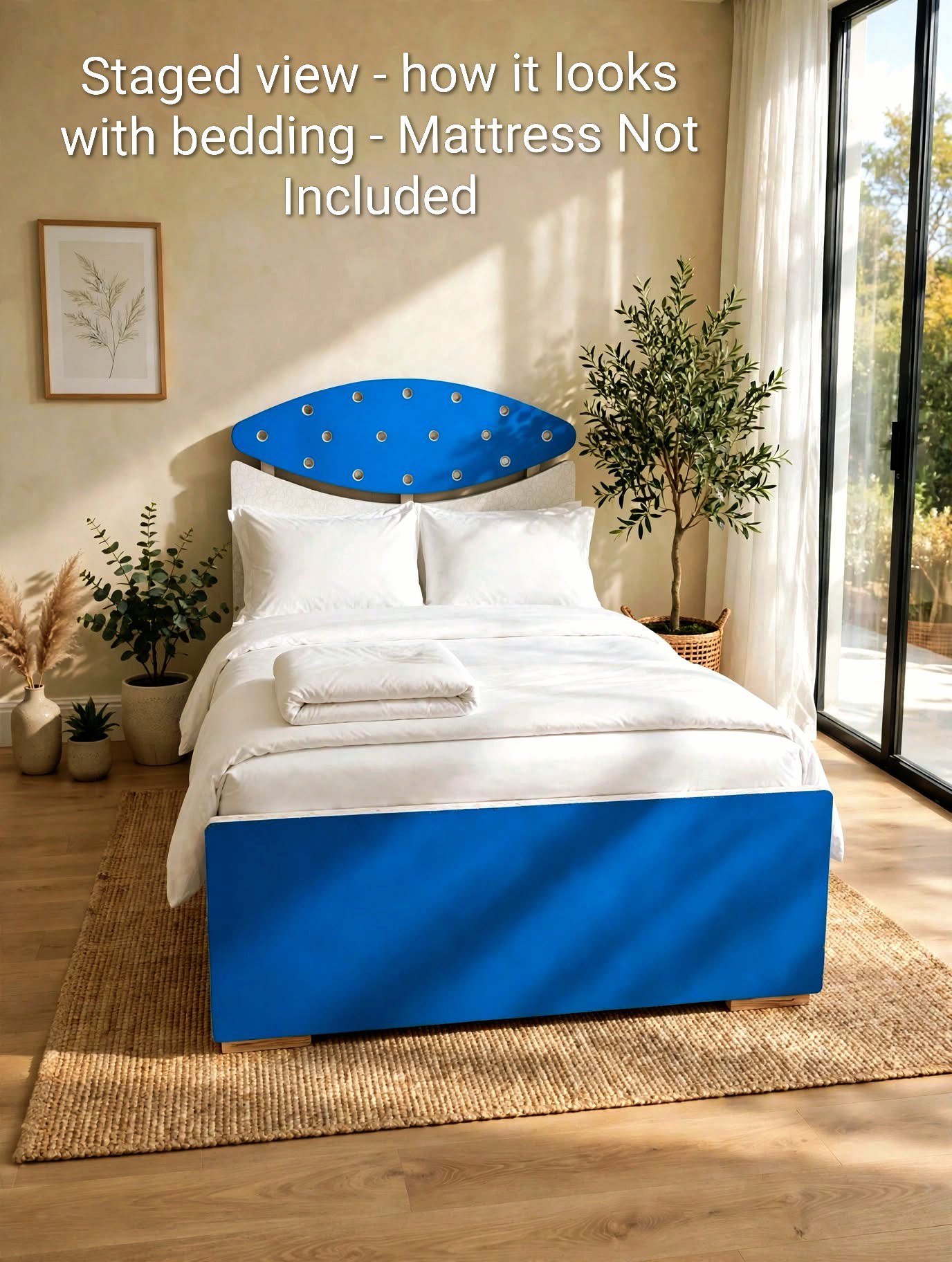Single Bed 3.5 x 6 ft - Blue & White - MDF Laminated with Wooden Slats - Karachi photo 2